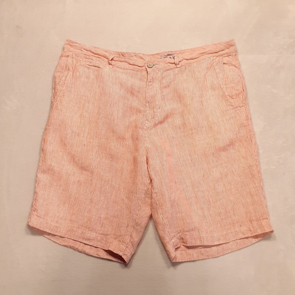 Tommy Bahama Relax Mens Chino Shorts 40 Coral Striped 100" Linen 11" Inseam